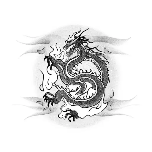 dragon with smoke and flames tattoo design idea