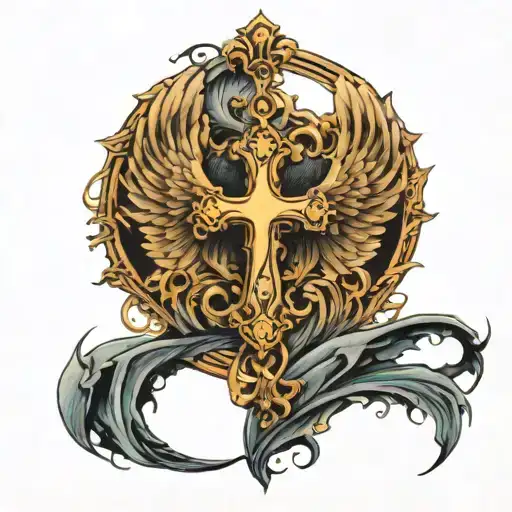 So i want a full back tatoo the main is a full angel wing but in the middle of my back i want a cross and topp of may ba tattoo design idea