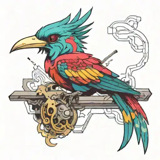 Cyberpunk Quetzal tattoo design idea