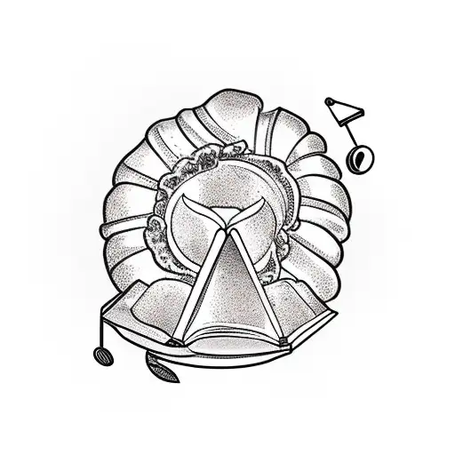 A croissant with a book and music symbols as toppings tattoo design idea
