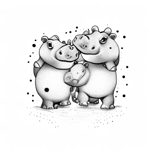 Baby Hippo Holding heart  tattoo design idea