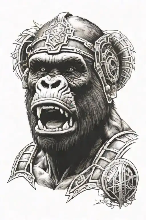 spartan warrior gorilla face tattoo design idea