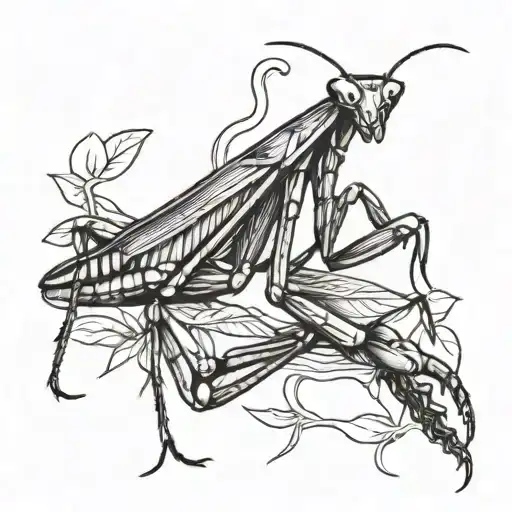 praying mantis black and white  tattoo design idea