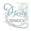 the word tenacity in typewriter font, with a blue ribbon in the background tattoo design idea