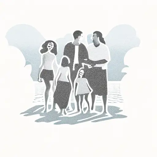 family on the shore tattoo design idea
