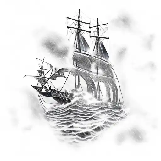 viking longship on fire on a stormy sea tattoo design idea