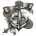 Sailor jerry tattoo anchor with ship in the middle with rope as a boarder.  Lazio Designs is the logo in script tattoo design idea