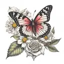 Butterfly, Cosmos, Rose, Daisy, Paperwhite tattoo design idea
