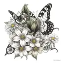 Butterfly, Cosmos, Rose, Daisy, Paperwhite tattoo design idea