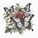 Butterfly, Cosmos, Rose, Daisy, Paperwhite tattoo design idea