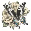 Butterfly, Cosmos, Rose, Daisy, Paperwhite tattoo design idea