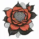 rose e mandala design incorporating symbols tattoo design idea