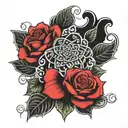 rose e mandala design incorporating symbols tattoo design idea