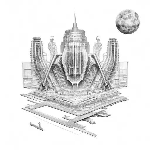 A futuristic interpretation of the Liverpool skyline incorporating elements of IT technology tattoo design idea