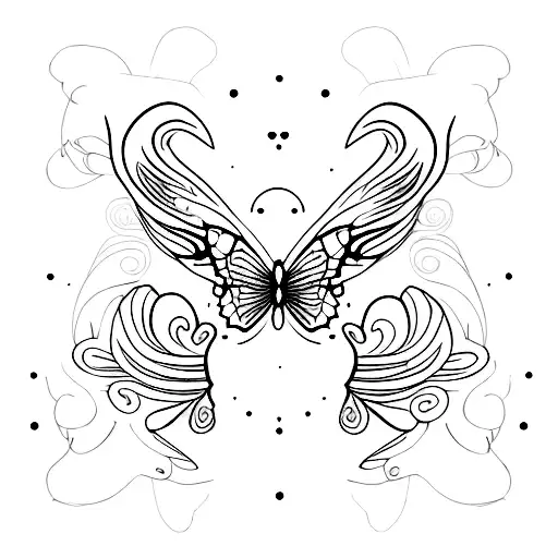 Butterfly where one  wing is normal with the date 21.04.2023 and the other wing consist of flowers tattoo design idea