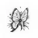 Butterfly where one  wing is normal with the date 21.04.2023 and the other wing consist of flowers tattoo design idea