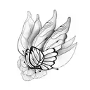 Butterfly where one  wing is normal with the date 21.04.2023 and the other wing consist of flowers tattoo design idea