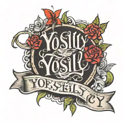an tatto with the text "Yosilly" and at bottom with the text "maggie swenney" on arm tattoo design idea