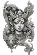 devi with heavy ornaments and no eyeball tattoo design idea