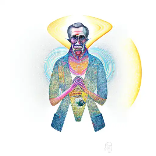 surrealistic illustration of a man connected to universe  tattoo design idea