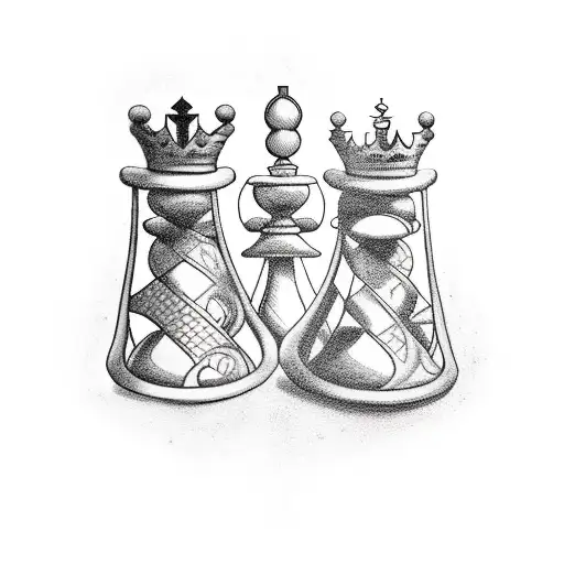 hourglass with king chess piece tattoo design idea