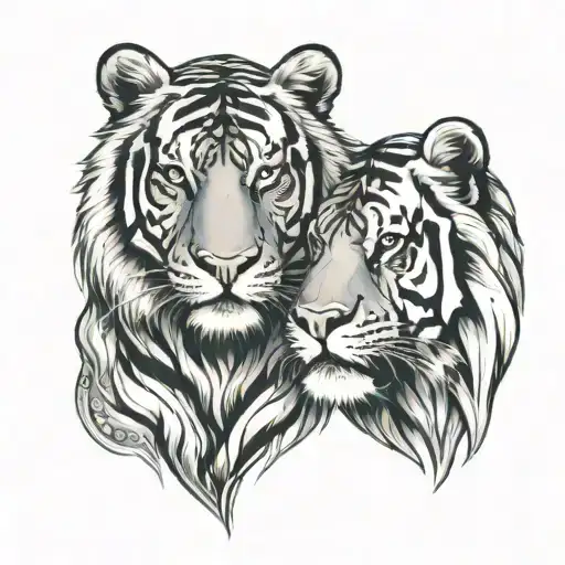 face of a Tiger and a lion standing next to each other tattoo design idea