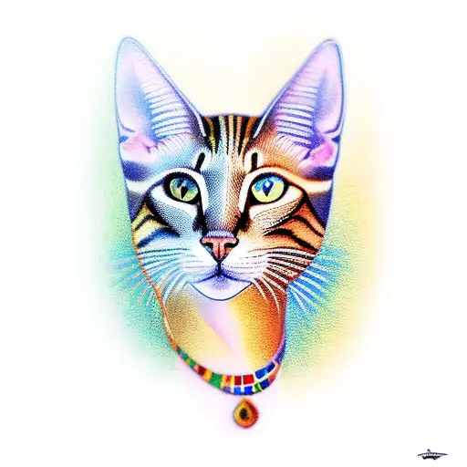 colorful bastet and egyptian cat tattoo design idea