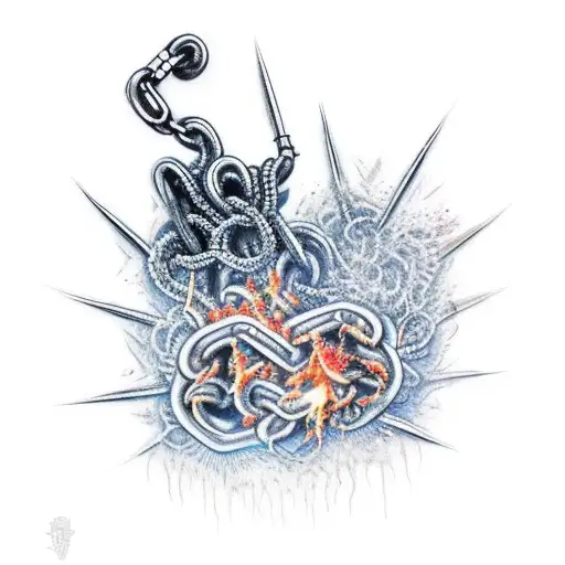 a chain covered in blood and flaming barbed wire tattoo design idea