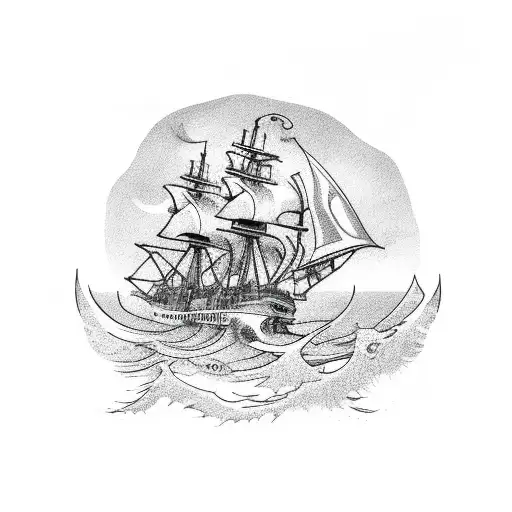 kraken taking down a ship in the ocean tattoo design idea