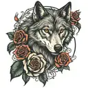 wolf and roses intertwined tattoo design idea