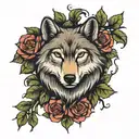 wolf and roses intertwined tattoo design idea
