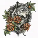 wolf and roses intertwined tattoo design idea