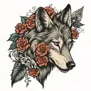 wolf and roses intertwined tattoo design idea
