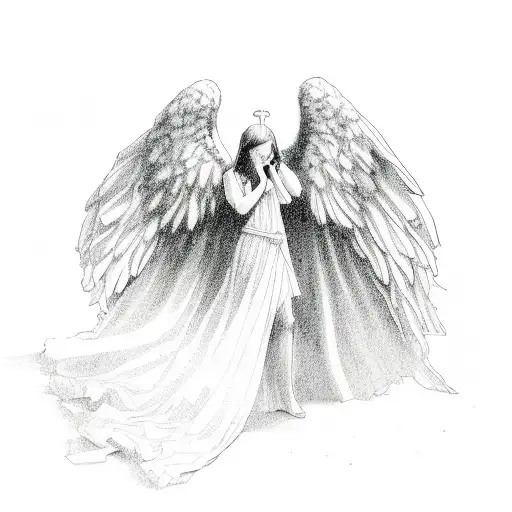angel kneeling down  tattoo design idea