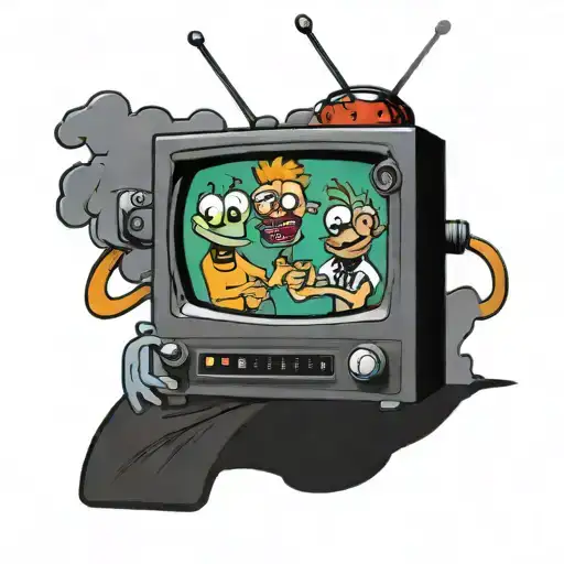 90s cartoon tv with NICK &JONNY show inside tattoo design idea