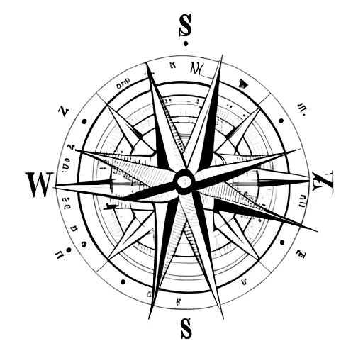A compass rose intertwined with a crescent moon and a cross tattoo design idea