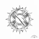 A minimalist design of a lunar eclipse with a cross in the center tattoo design idea