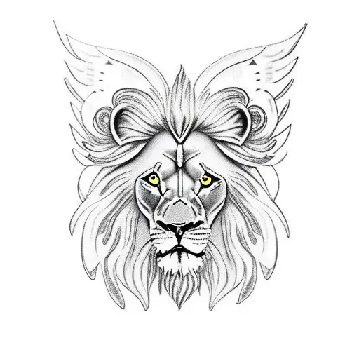 Lion with angel wing in background tattoo design idea