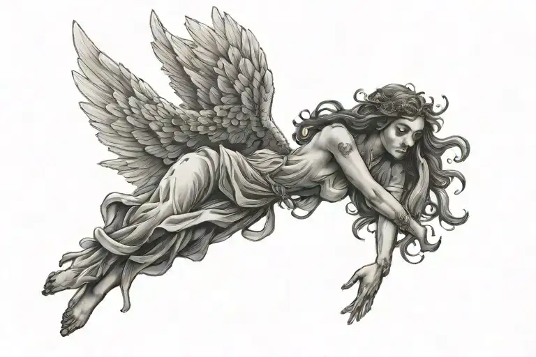 falling angel tattoo design idea