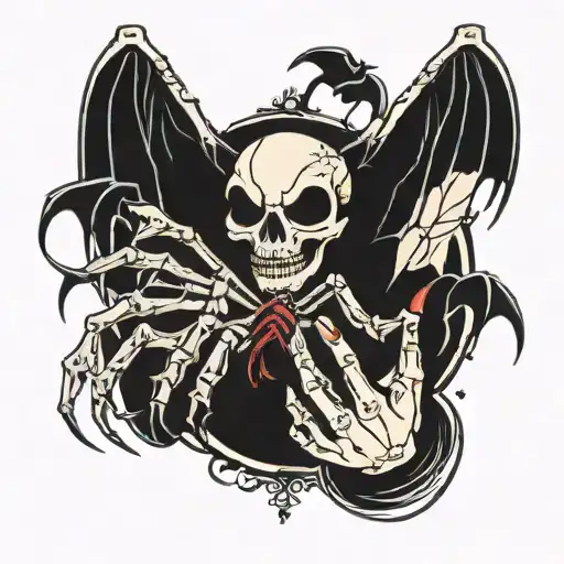 skeletal hands holding bats and spiders goth tattoo design idea