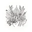 wildplants, botanics leaves, ivy, wildflowers tattoo on arm and shoulder tattoo design idea