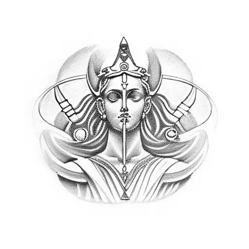 create a design with the six symbols of the gods Athena, Hermes, Artemis, Aphrodite, Apolo and Ares. no face tattoo design idea