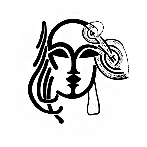 create a design with the six symbols of the gods Athena, Hermes, Artemis, Aphrodite, Apolo and Ares. no face tattoo design idea