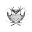 Composition with a bow, a spear, a shell, a caduceus, a lyre and an owl tattoo design idea