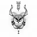 Composition with a bow, a spear, a shell, a caduceus, a lyre and an owl tattoo design idea