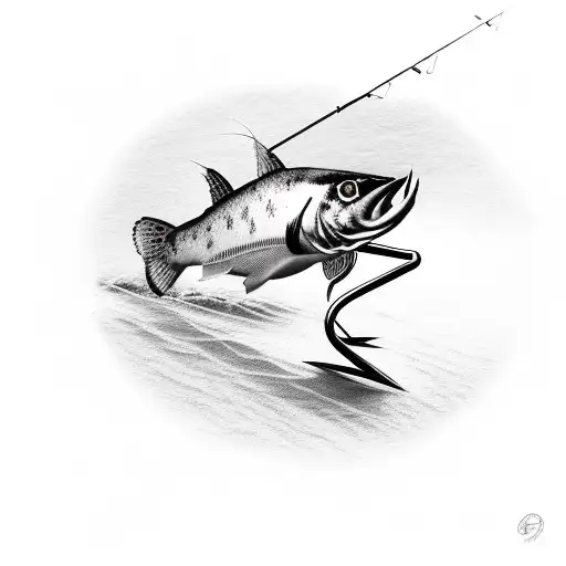 Fishing Hook with an african hunting landscape in the shank of the hook tattoo design idea