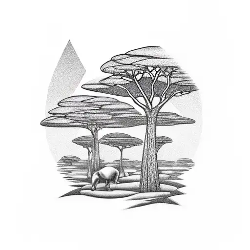 african landscape surrounded by a hook tattoo design idea