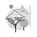 african landscape surrounded by a hook tattoo design idea