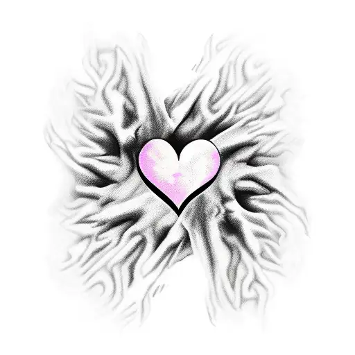 Subtle Flaming Half Heart Cyber Sigilism tattoo design idea