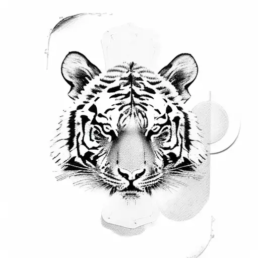 realistic tiger with palm trees and playing cards tattoo design idea